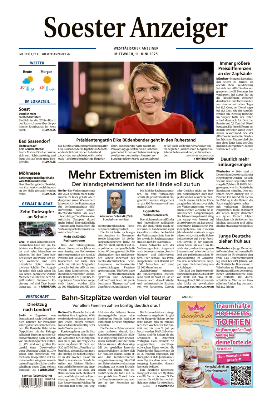 Soester Anzeiger vom Mittwoch, 11.06.2025