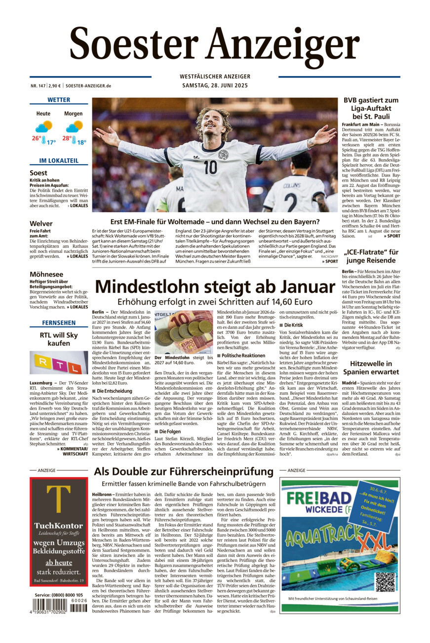 Soester Anzeiger vom Samstag, 28.06.2025