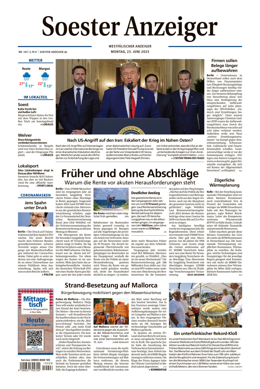 Soester Anzeiger vom Montag, 23.06.2025