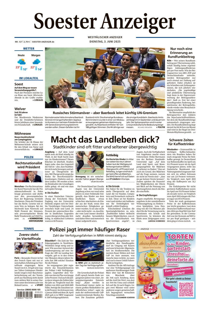 Soester Anzeiger vom Dienstag, 03.06.2025