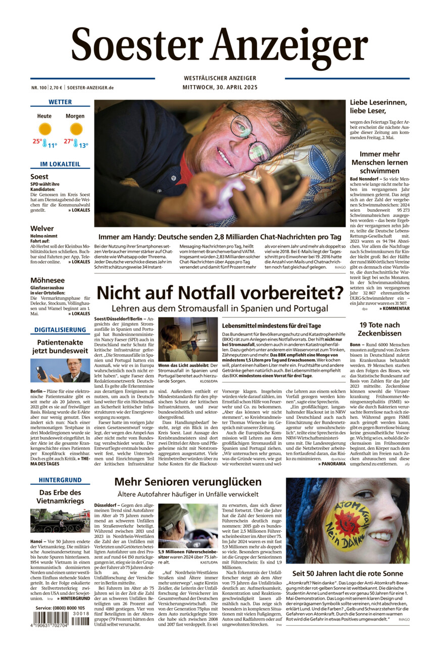 Soester Anzeiger vom Mittwoch, 30.04.2025