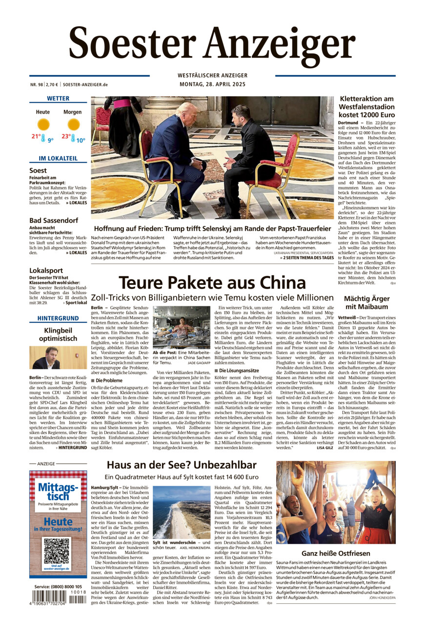 Soester Anzeiger vom Montag, 28.04.2025