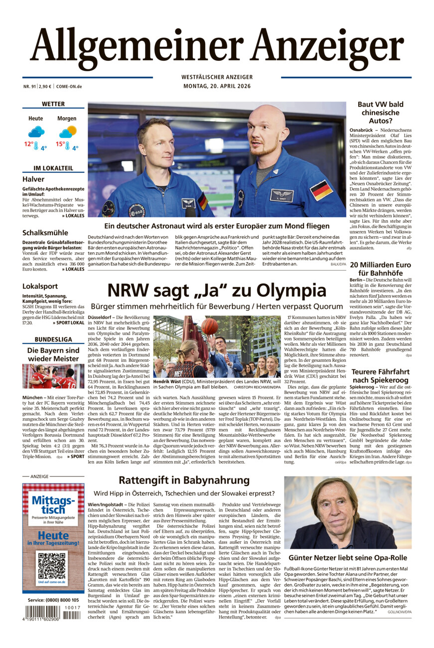 Allgemeiner Anzeiger vom Montag, 20.04.2026