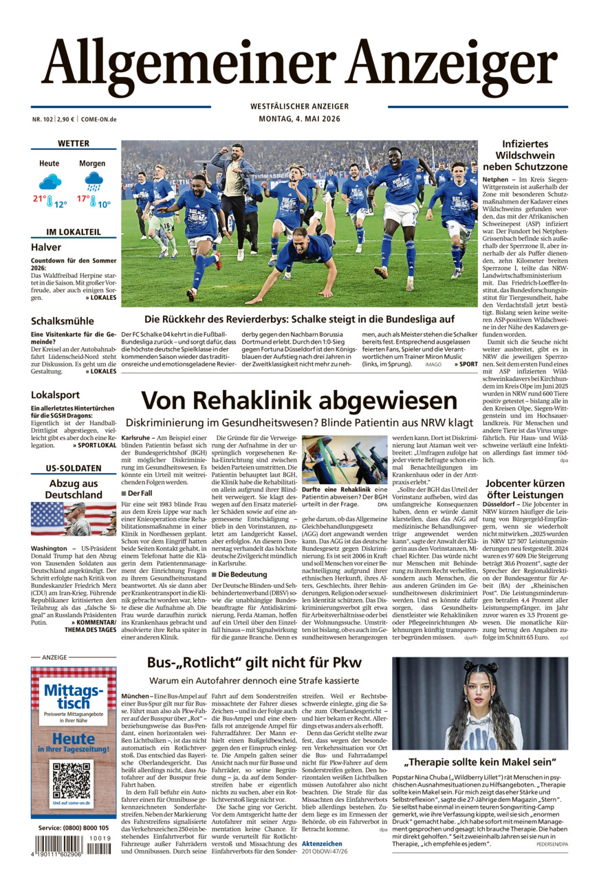 Allgemeiner Anzeiger vom Montag, 04.05.2026