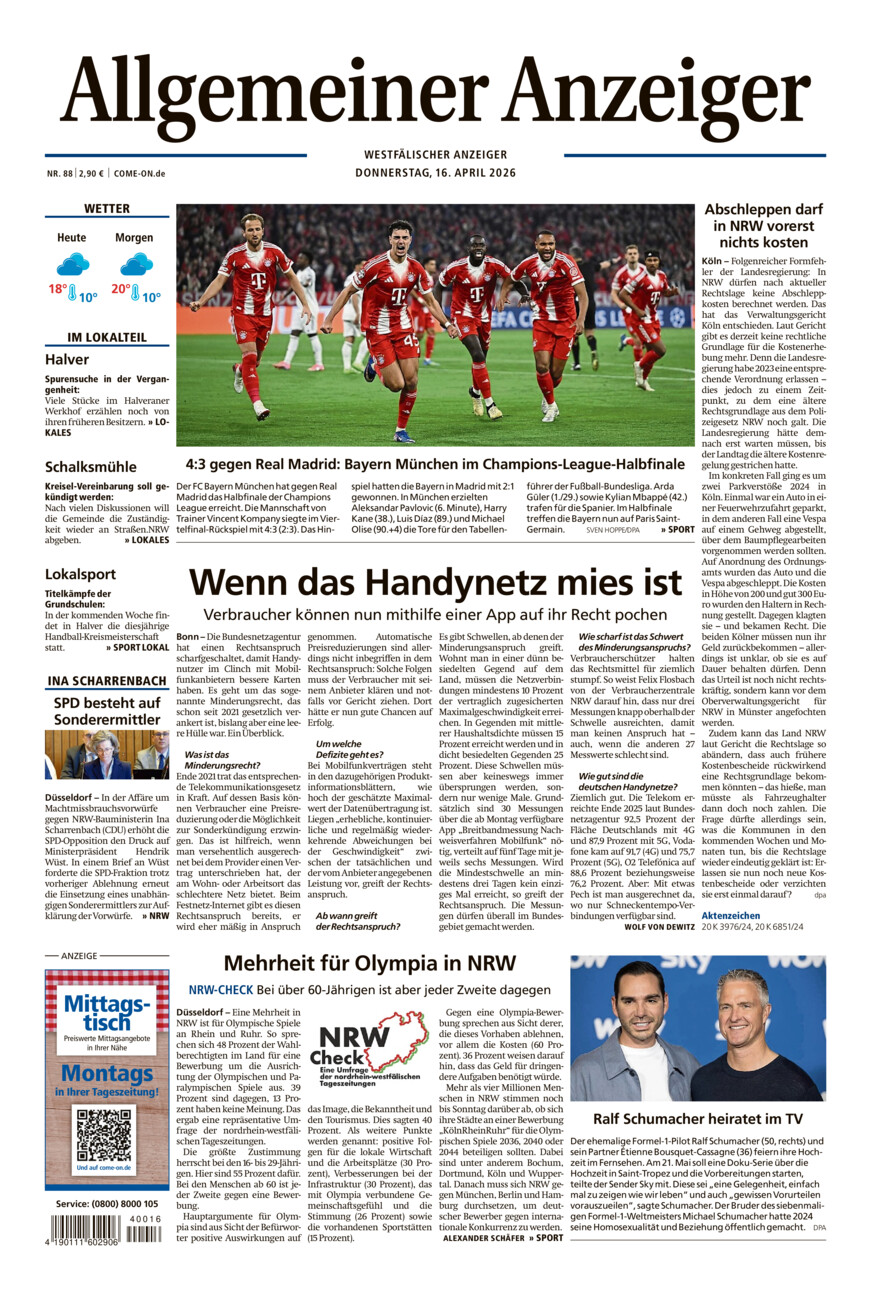 Allgemeiner Anzeiger vom Donnerstag, 16.04.2026
