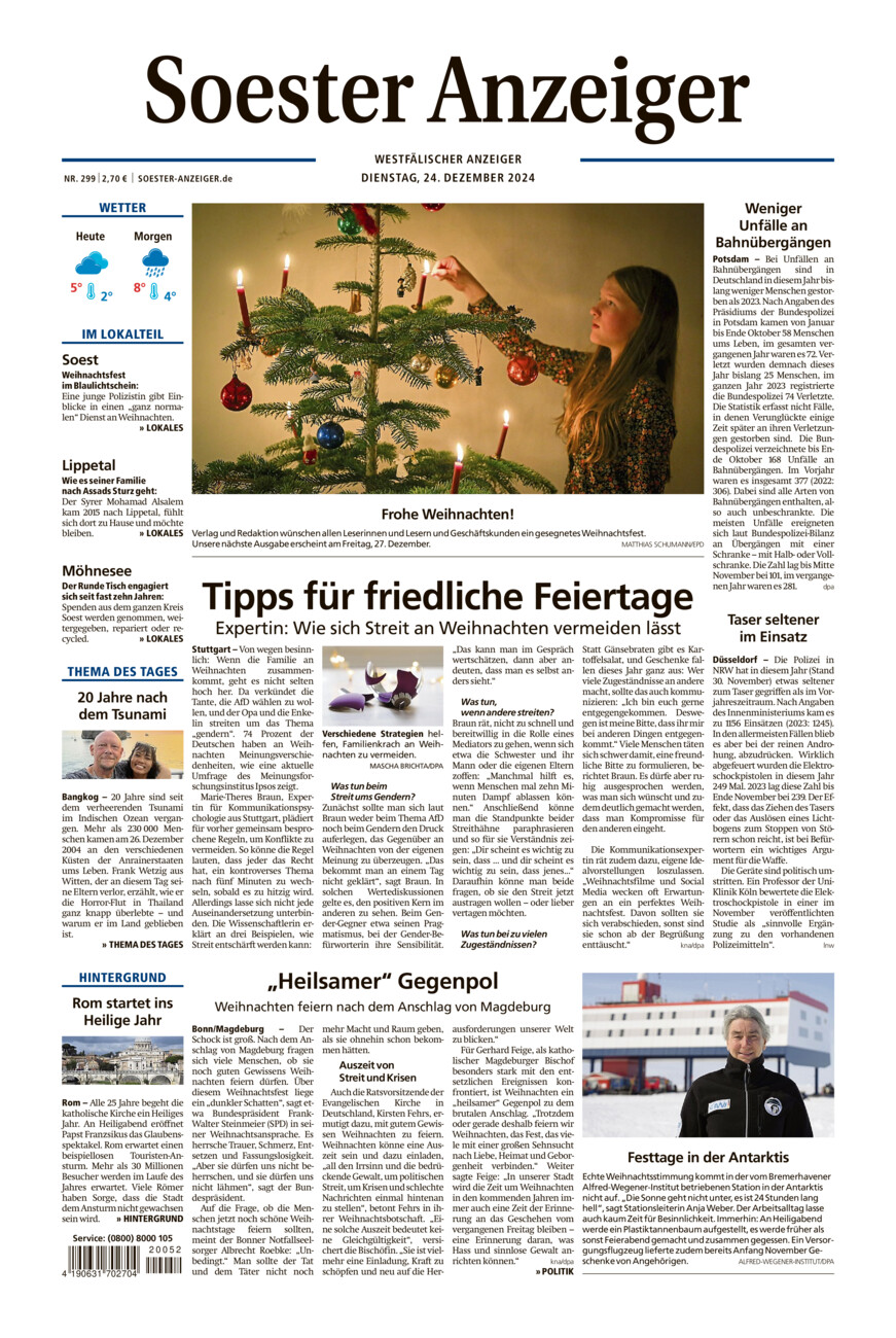 Soester Anzeiger vom Dienstag, 24.12.2024