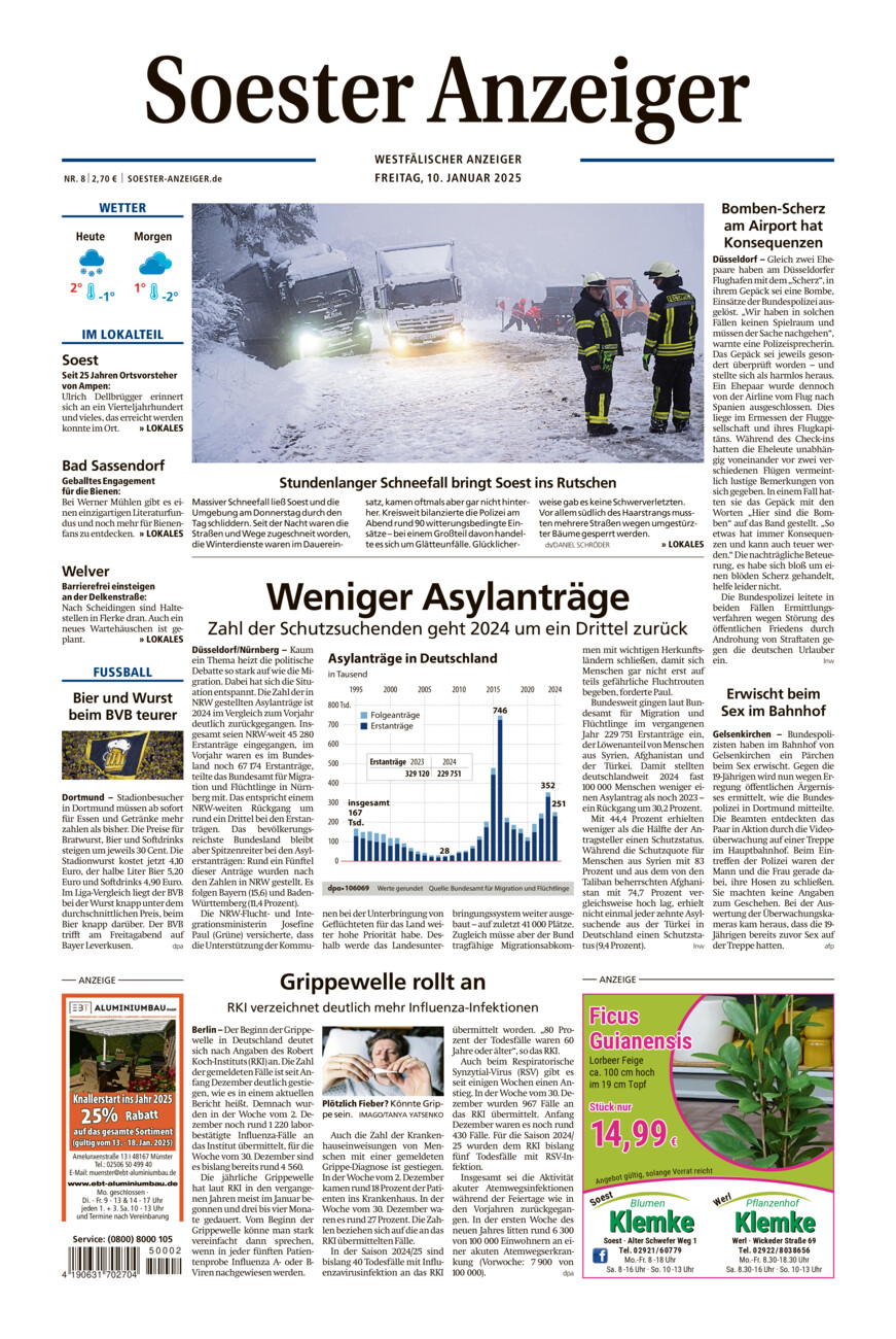 Soester Anzeiger vom Freitag, 10.01.2025