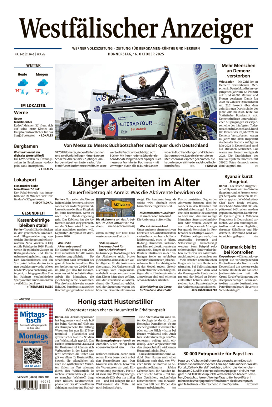 Westfälischer Anzeiger Werne vom Donnerstag, 16.10.2025