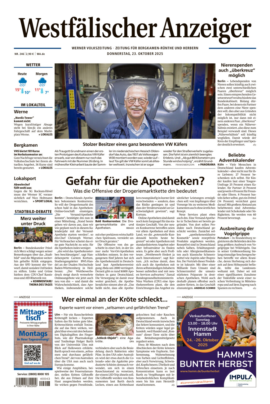 Westfälischer Anzeiger Werne vom Donnerstag, 23.10.2025