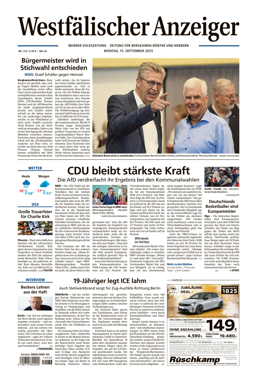 Westfälischer Anzeiger Werne vom Montag, 15.09.2025