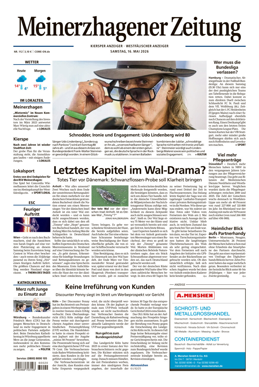 Meinerzhagener Zeitung vom Samstag, 16.05.2026