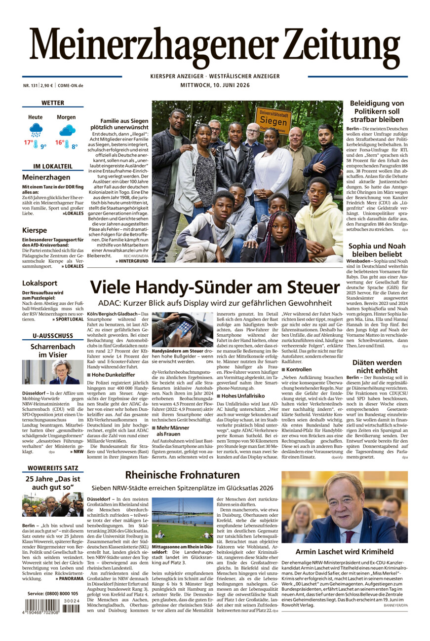 Meinerzhagener Zeitung vom Mittwoch, 10.06.2026