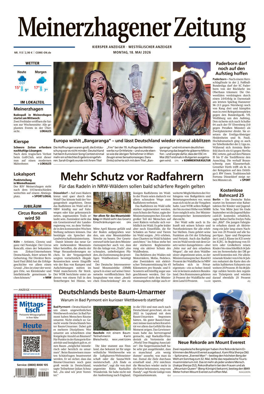 Meinerzhagener Zeitung vom Montag, 18.05.2026