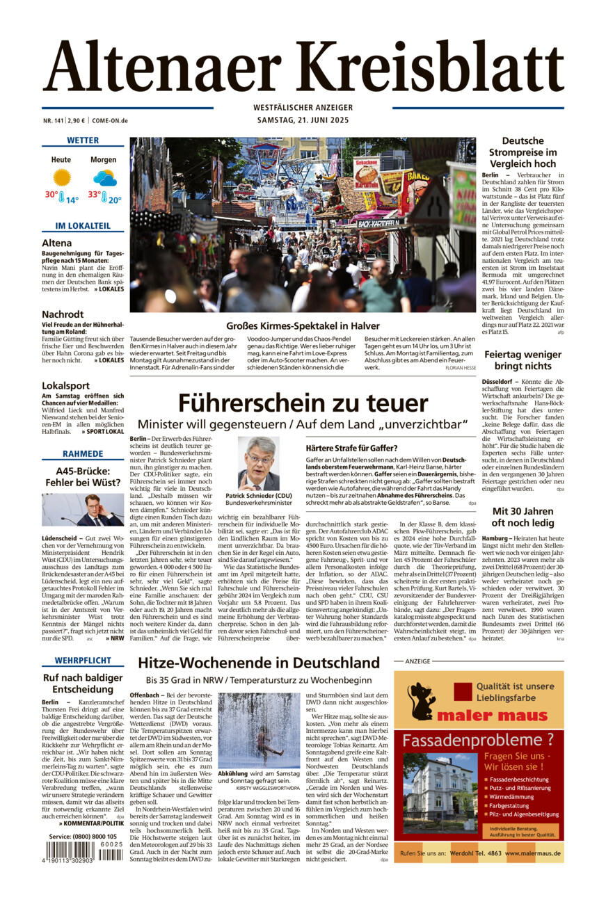 Altenaer Kreisblatt vom Samstag, 21.06.2025