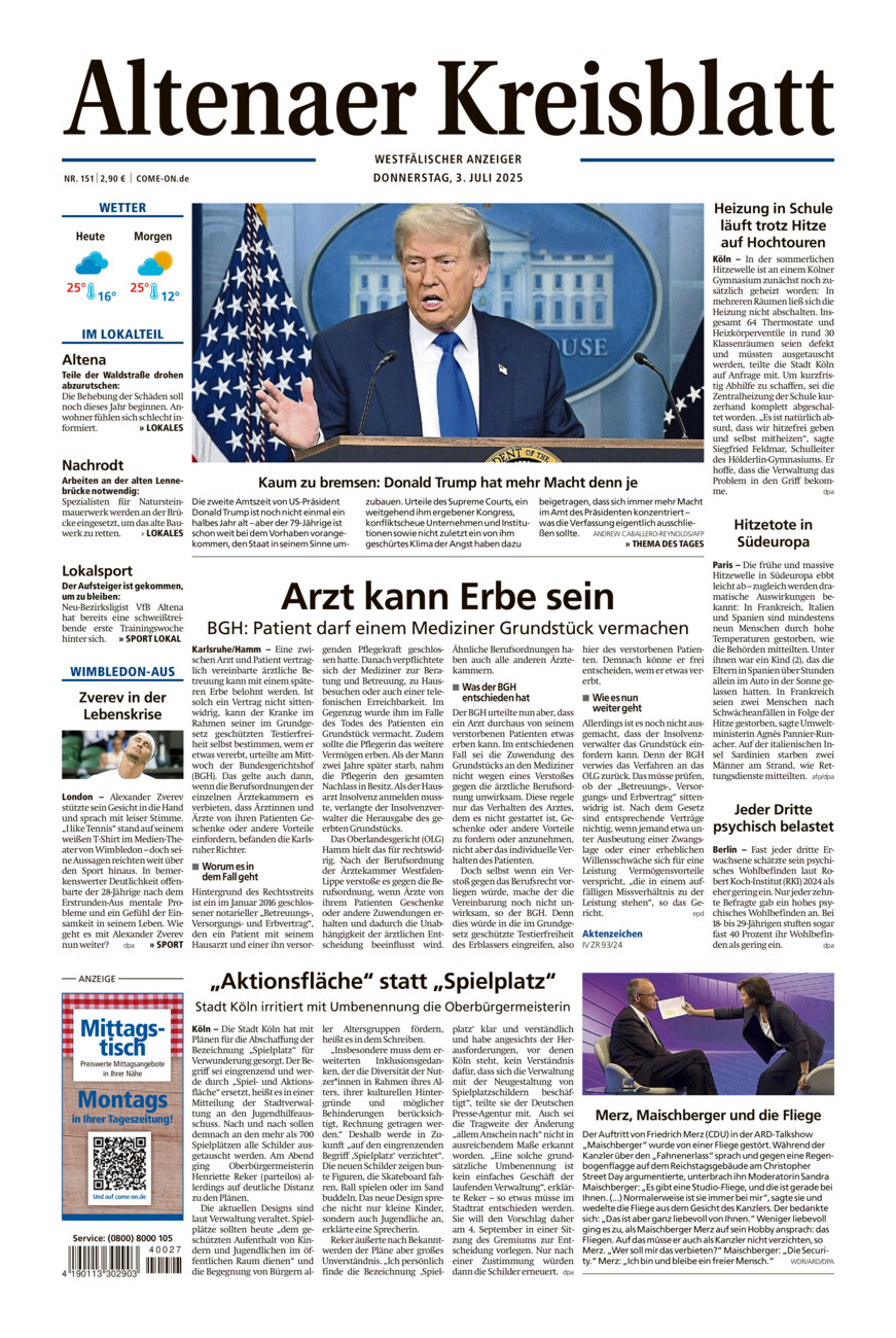 Altenaer Kreisblatt vom Donnerstag, 03.07.2025
