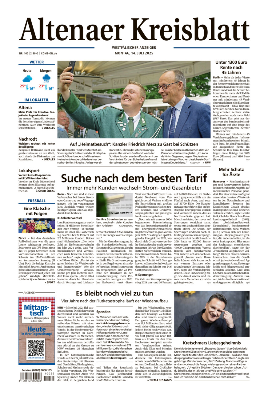 Altenaer Kreisblatt vom Montag, 14.07.2025