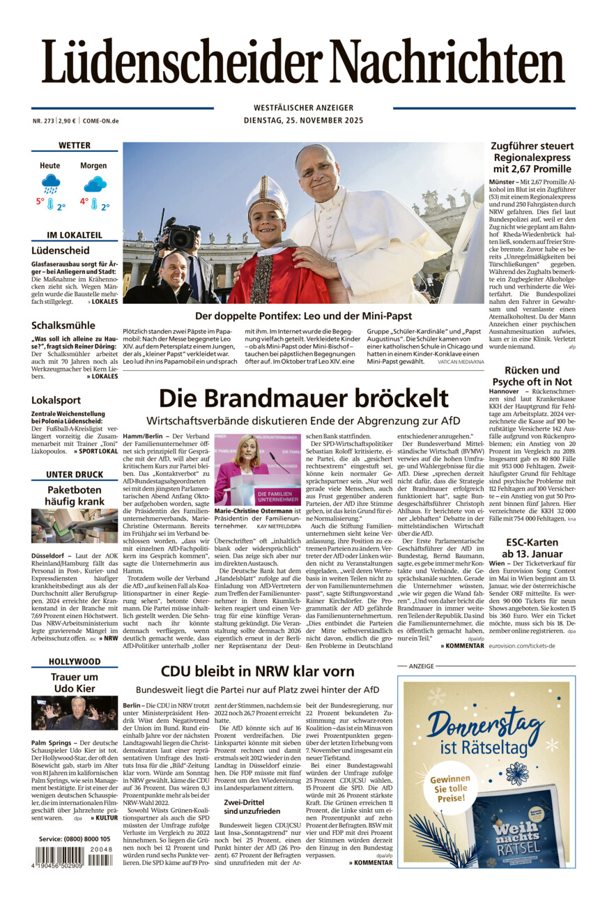 Lüdenscheider Nachrichten vom Dienstag, 25.11.2025