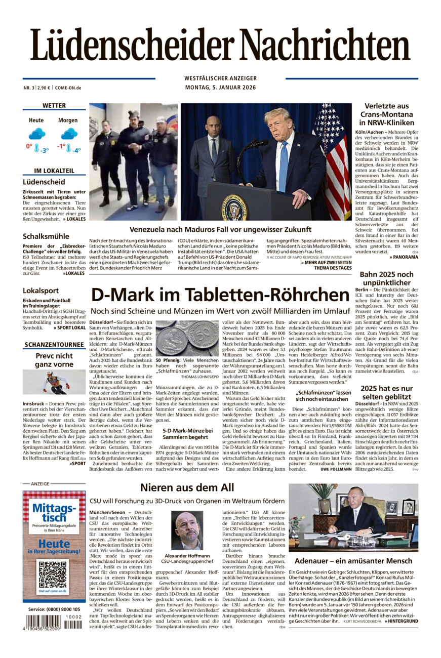 Lüdenscheider Nachrichten vom Montag, 05.01.2026