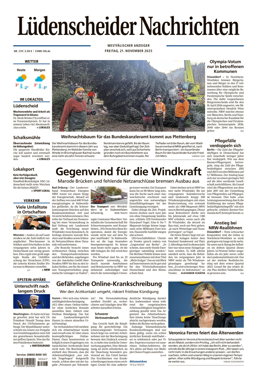 Lüdenscheider Nachrichten vom Freitag, 21.11.2025