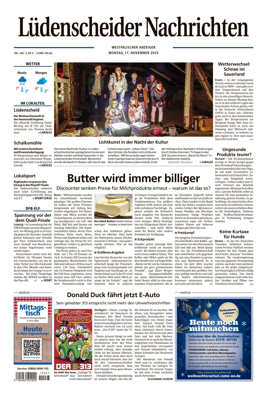 Lüdenscheider Nachrichten vom Montag, 17.11.2025