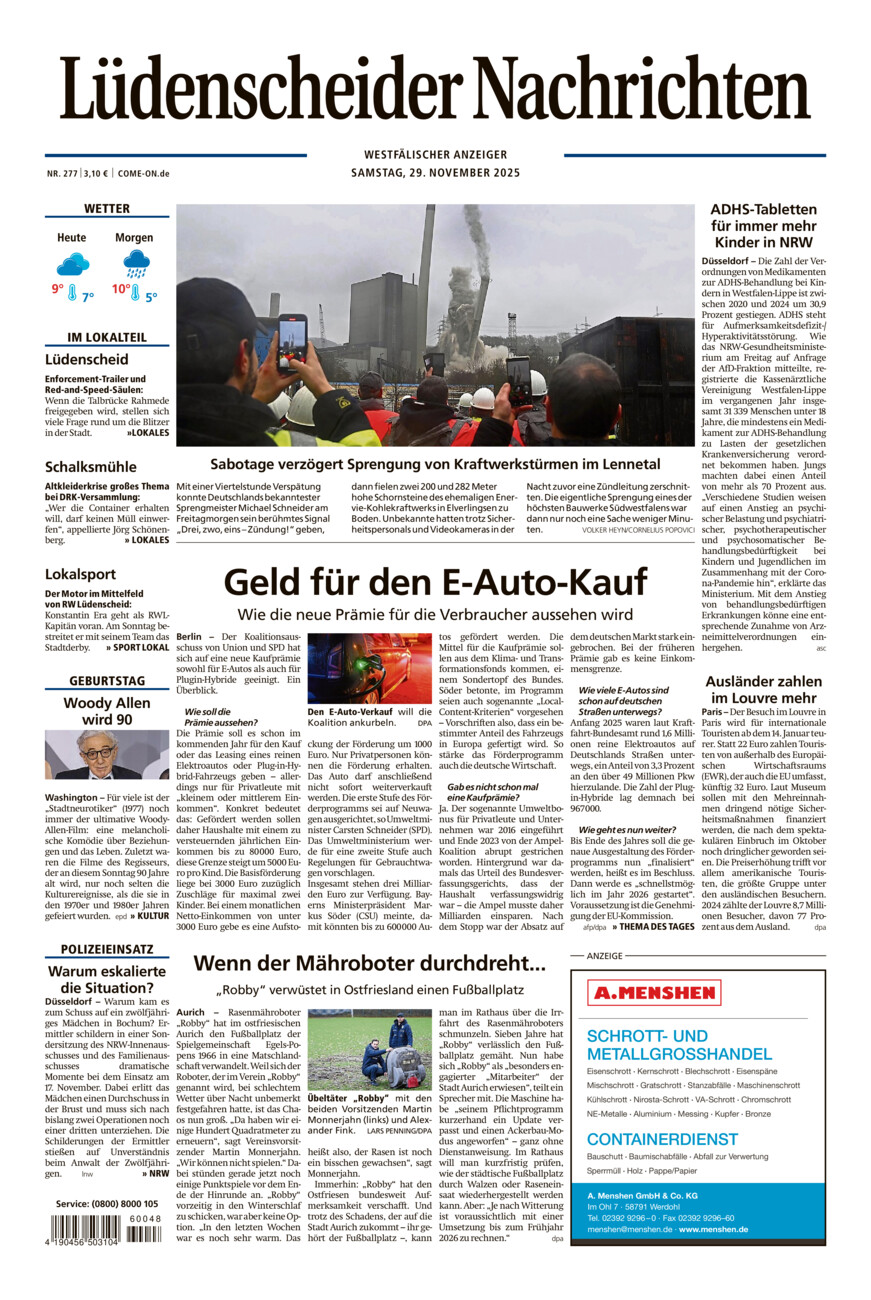 Lüdenscheider Nachrichten vom Samstag, 29.11.2025