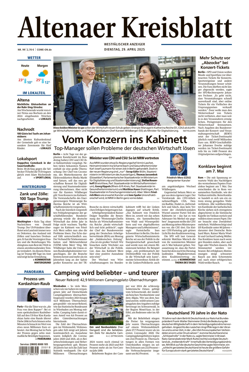Altenaer Kreisblatt vom Dienstag, 29.04.2025