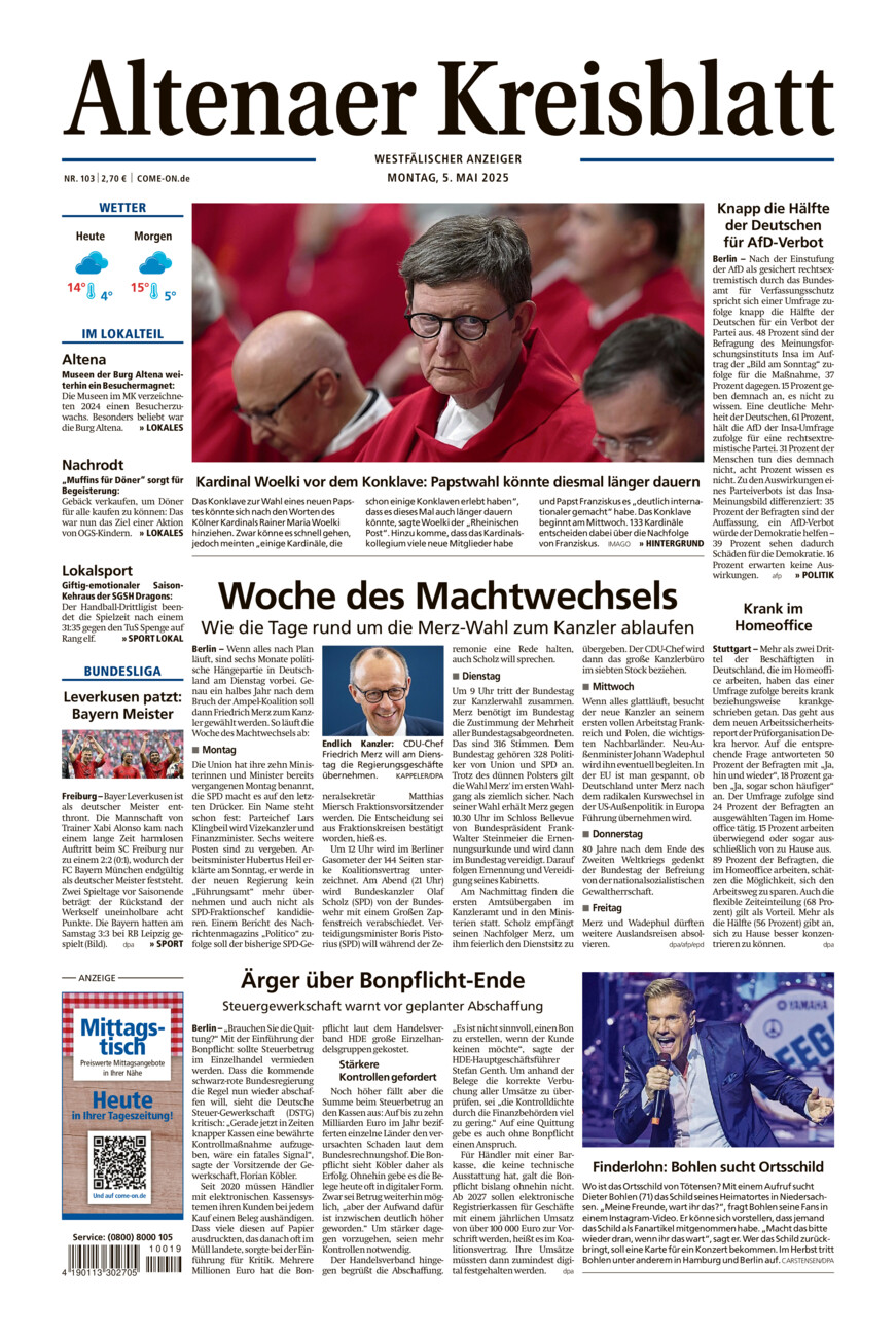 Altenaer Kreisblatt vom Montag, 05.05.2025