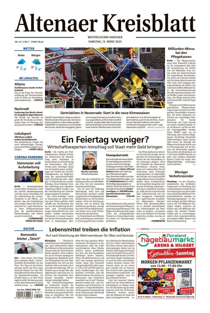 Altenaer Kreisblatt vom Samstag, 15.03.2025