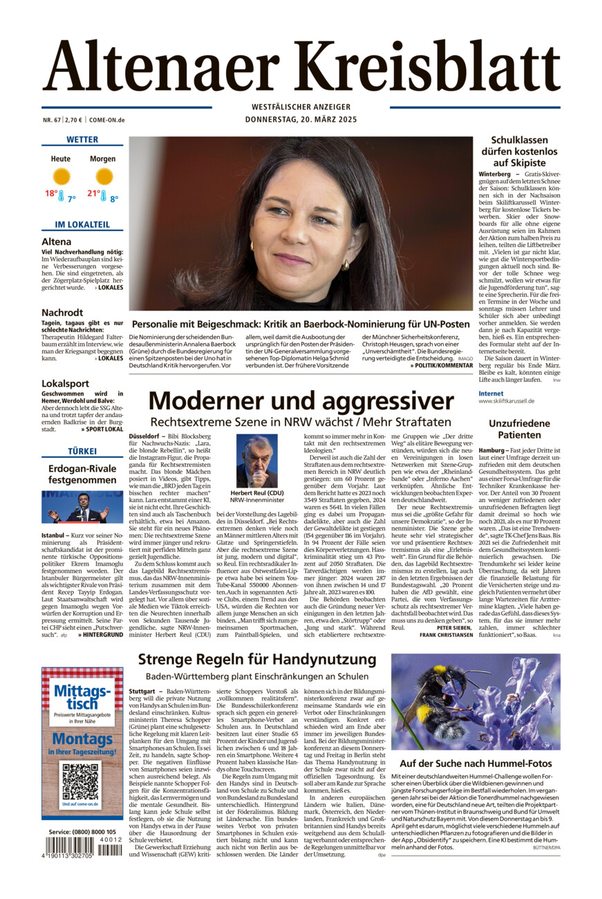 Altenaer Kreisblatt vom Donnerstag, 20.03.2025