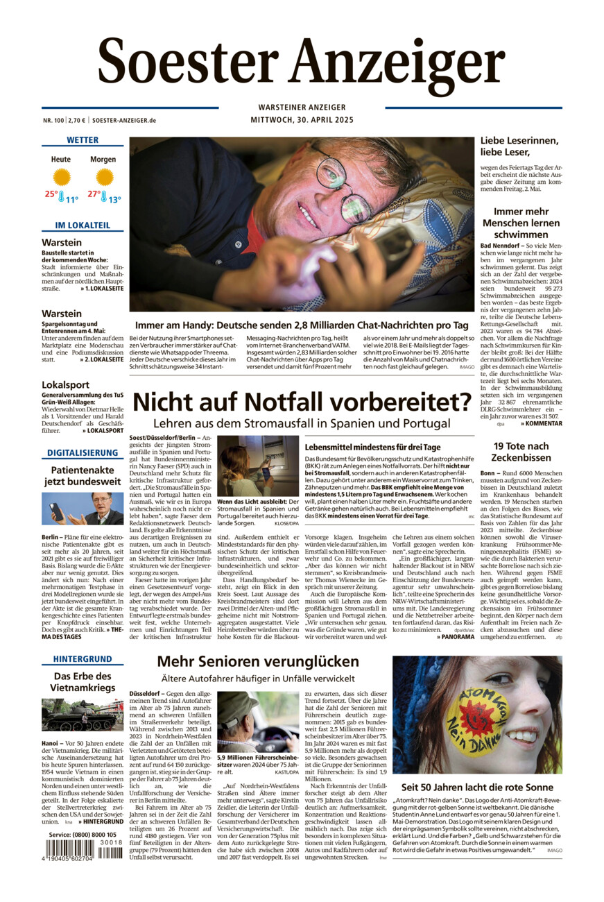 Soester Anzeiger Warstein vom Mittwoch, 30.04.2025