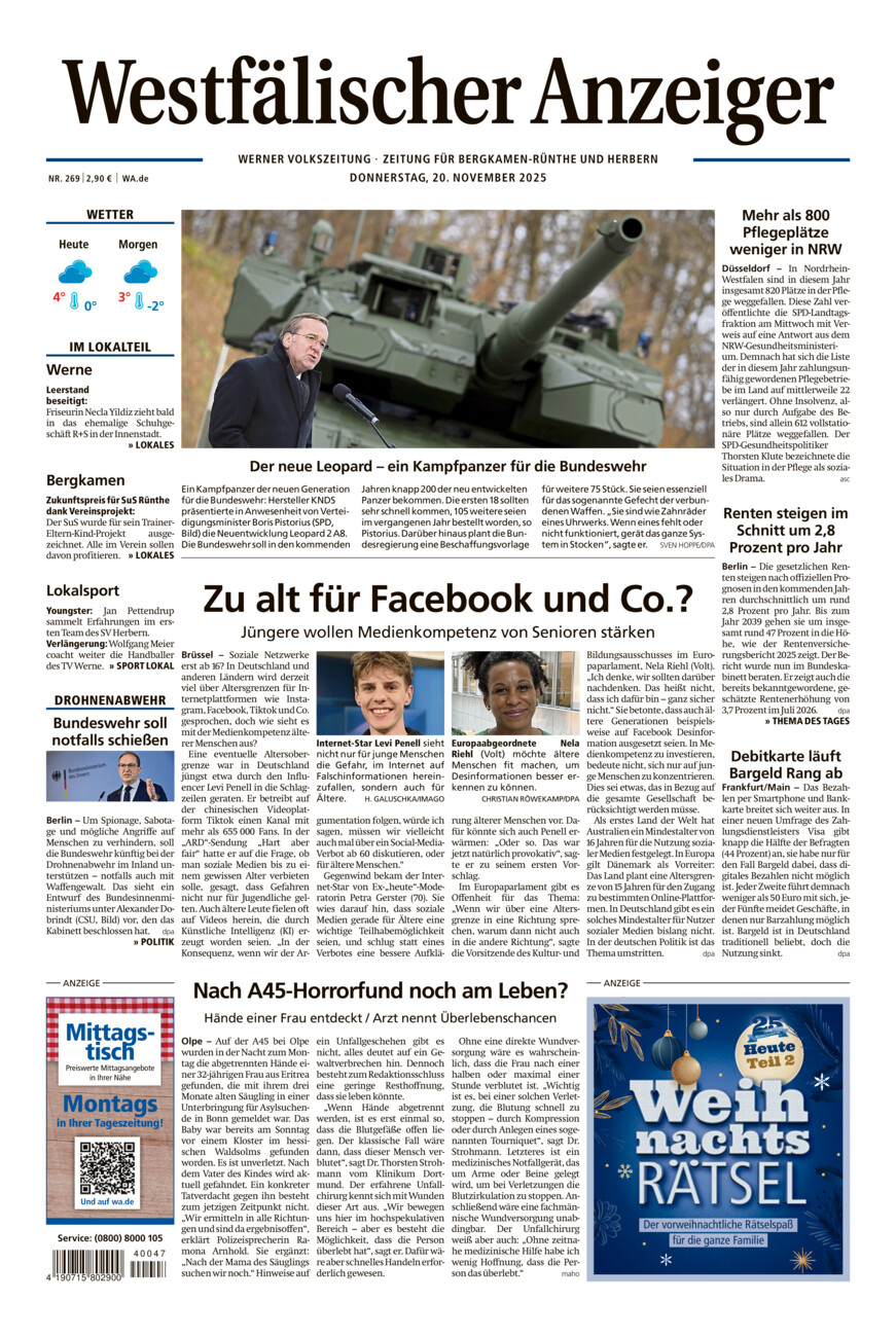 Westfälischer Anzeiger Werne vom Donnerstag, 20.11.2025