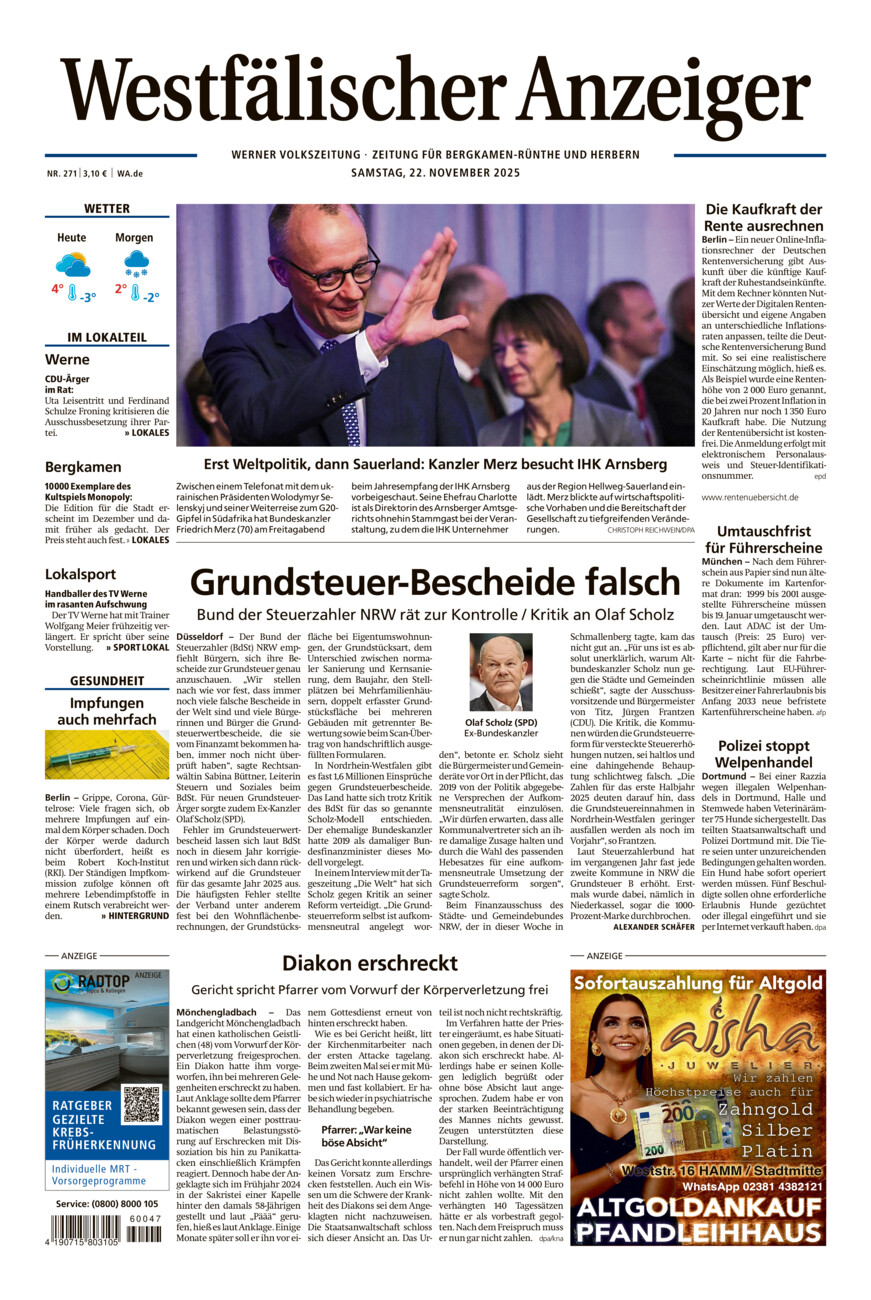 Westfälischer Anzeiger Werne vom Samstag, 22.11.2025