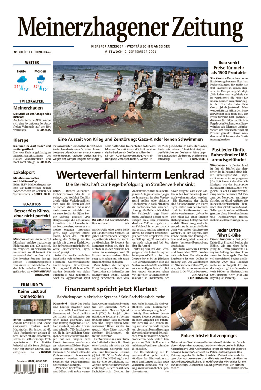 Meinerzhagener Zeitung vom Mittwoch, 02.09.2026
