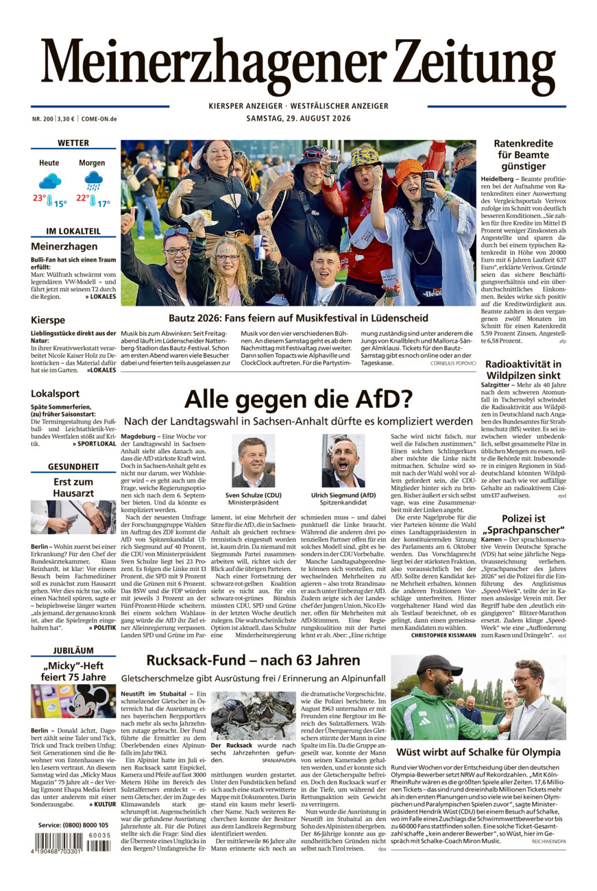 Meinerzhagener Zeitung vom Samstag, 29.08.2026