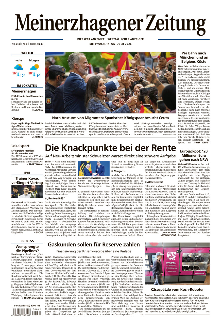 Meinerzhagener Zeitung vom Mittwoch, 14.10.2026