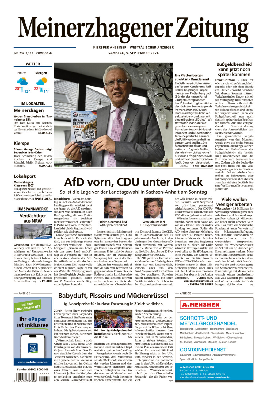 Meinerzhagener Zeitung vom Samstag, 05.09.2026