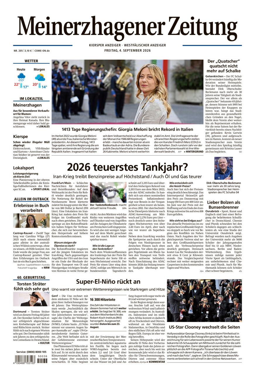 Meinerzhagener Zeitung vom Freitag, 04.09.2026