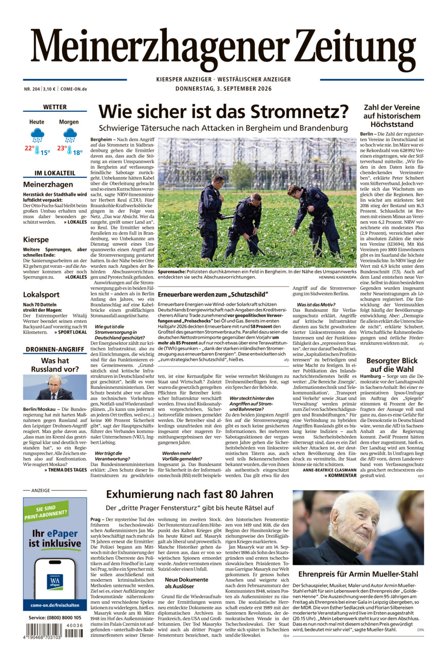 Meinerzhagener Zeitung vom Donnerstag, 03.09.2026