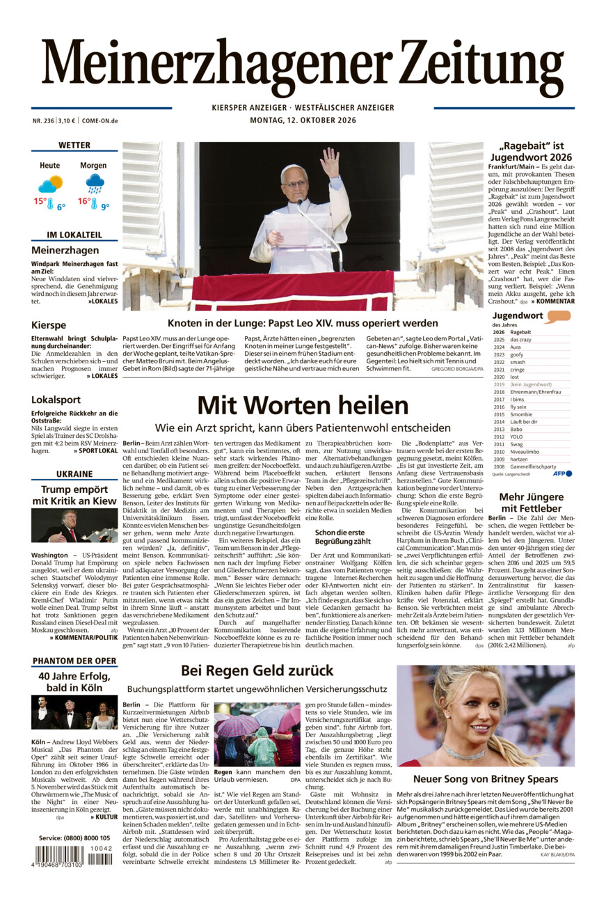 Meinerzhagener Zeitung vom Montag, 12.10.2026