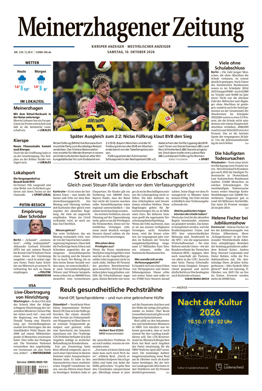 Meinerzhagener Zeitung vom Samstag, 10.10.2026