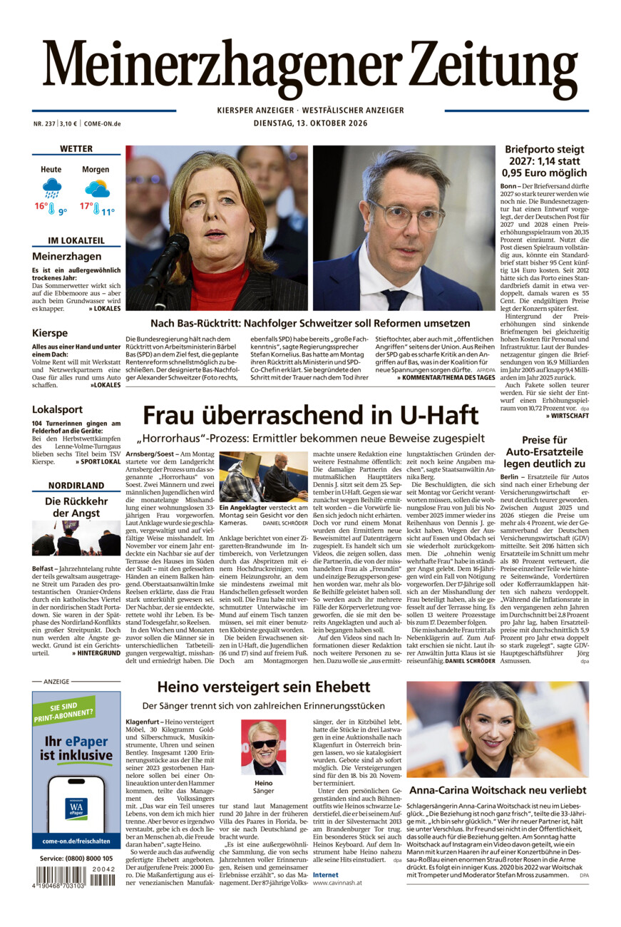 Meinerzhagener Zeitung vom Dienstag, 13.10.2026