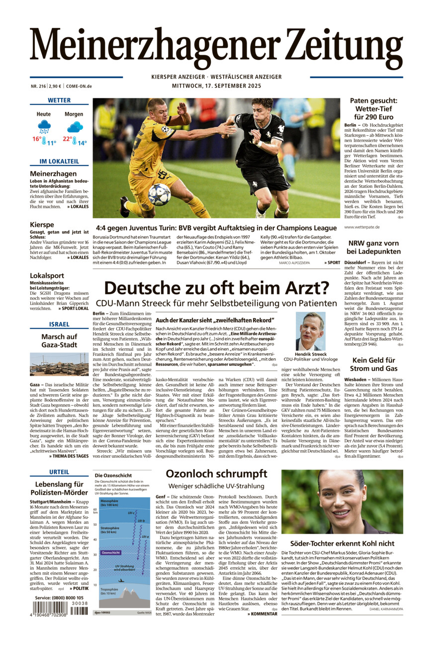 Meinerzhagener Zeitung vom Mittwoch, 17.09.2025