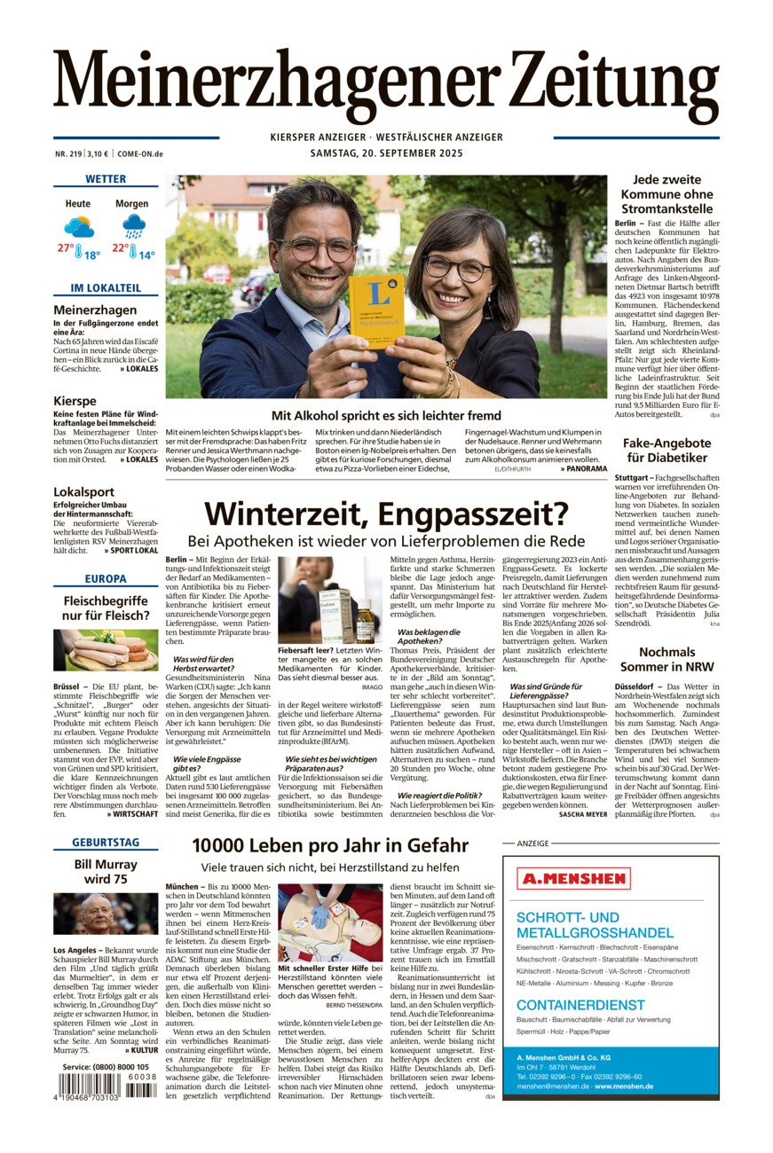Meinerzhagener Zeitung vom Samstag, 20.09.2025