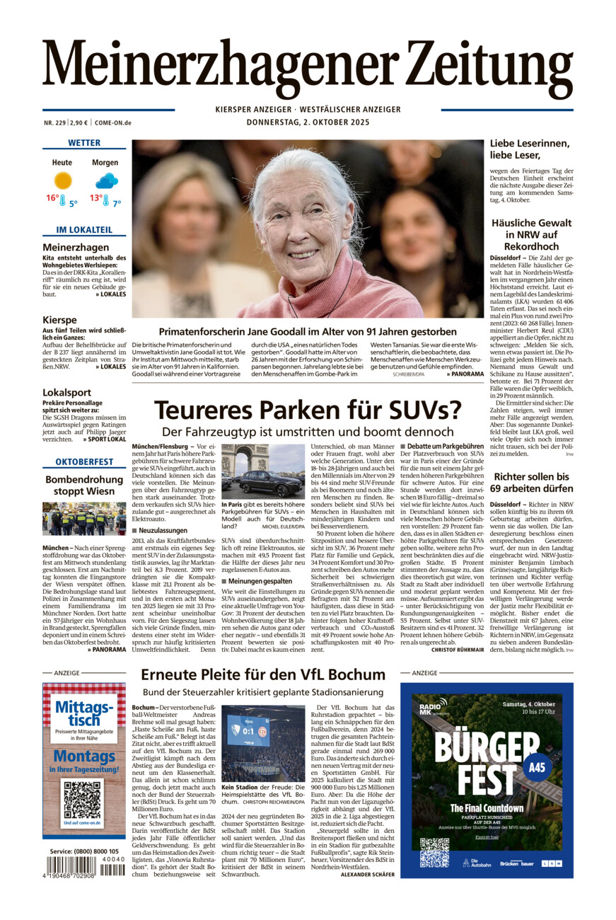Meinerzhagener Zeitung vom Donnerstag, 02.10.2025