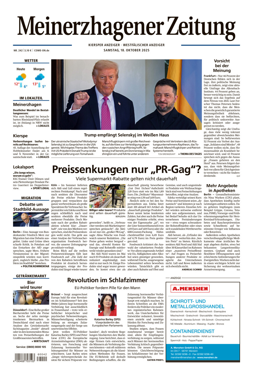Meinerzhagener Zeitung vom Samstag, 18.10.2025