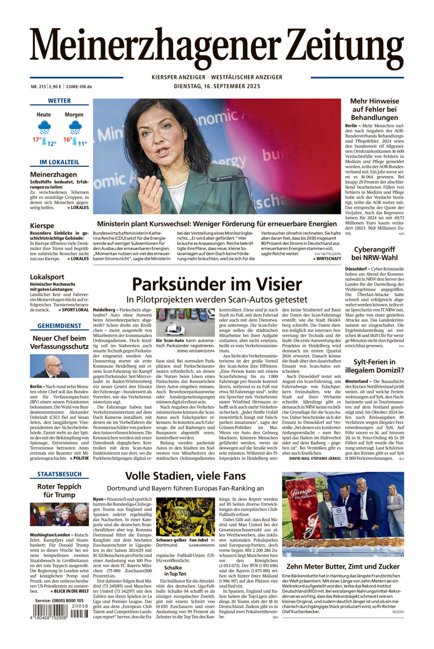 Meinerzhagener Zeitung vom Dienstag, 16.09.2025