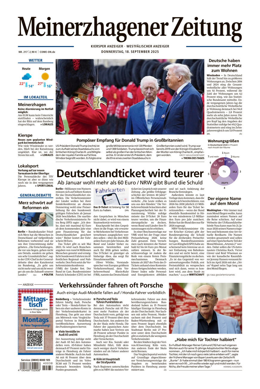 Meinerzhagener Zeitung vom Donnerstag, 18.09.2025