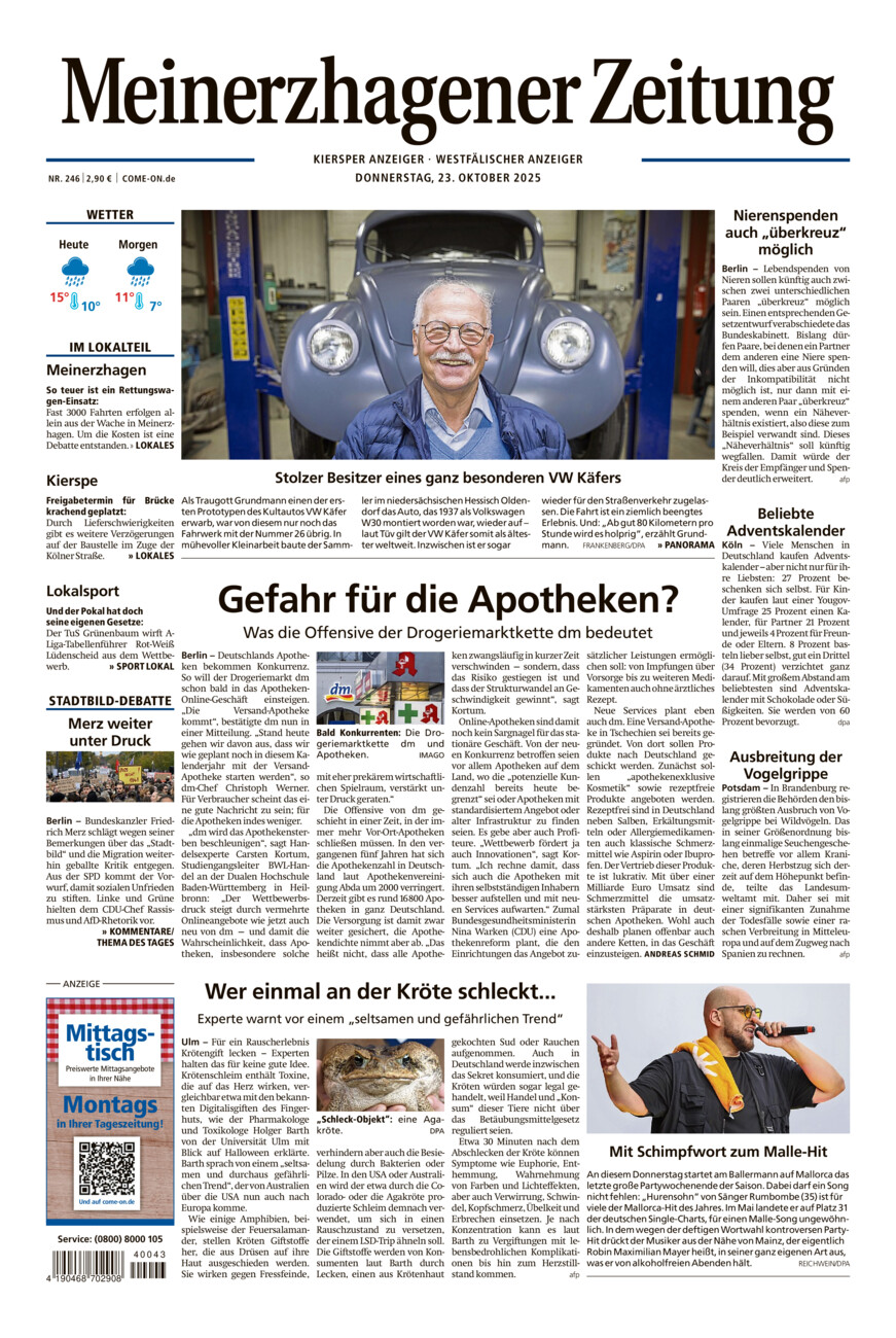 Meinerzhagener Zeitung vom Donnerstag, 23.10.2025