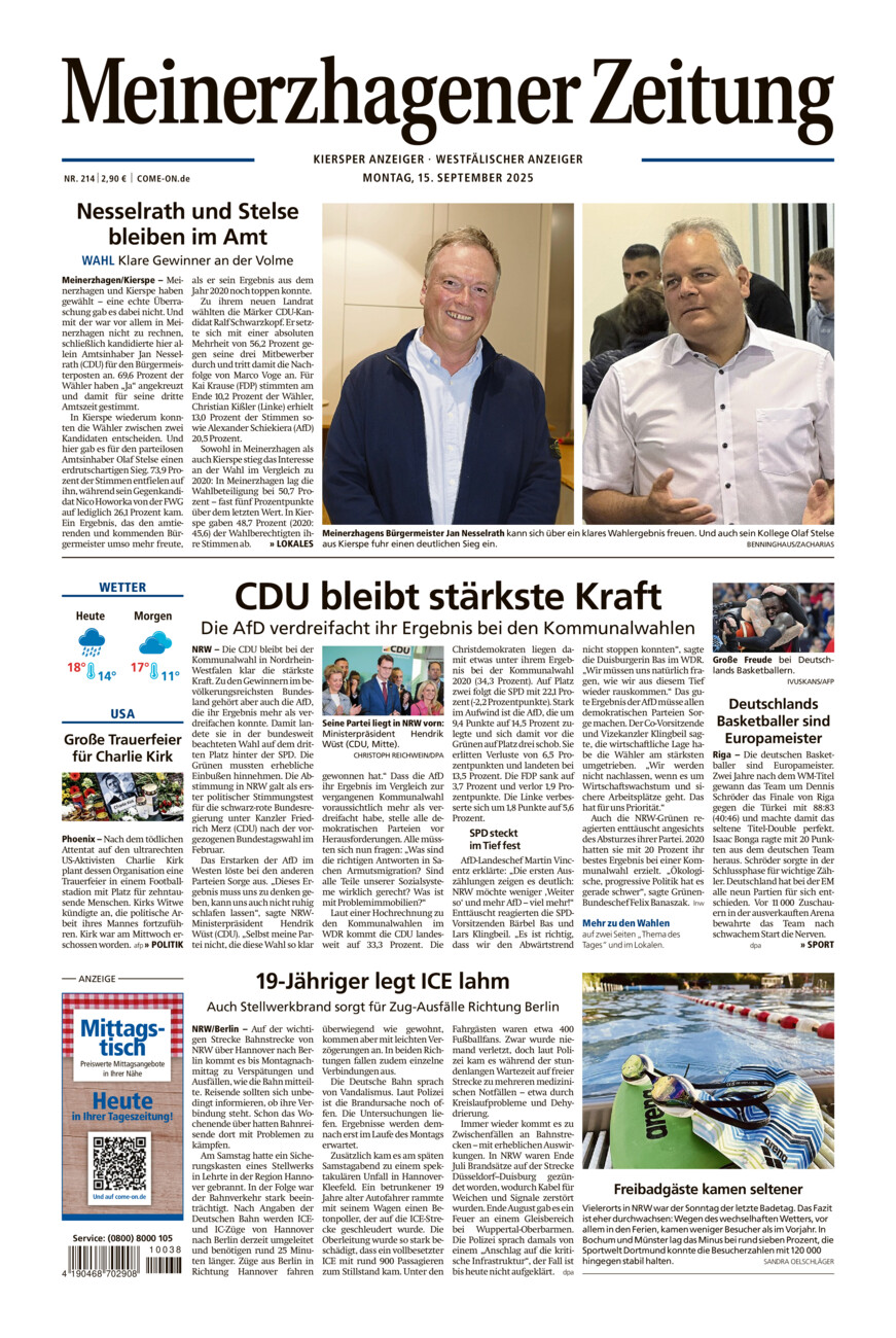 Meinerzhagener Zeitung vom Montag, 15.09.2025