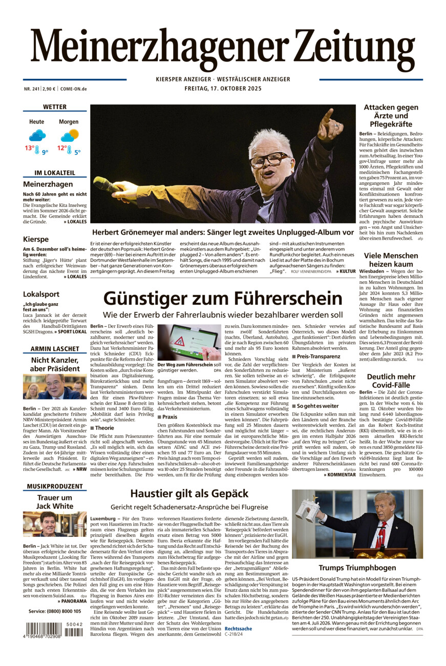 Meinerzhagener Zeitung vom Freitag, 17.10.2025